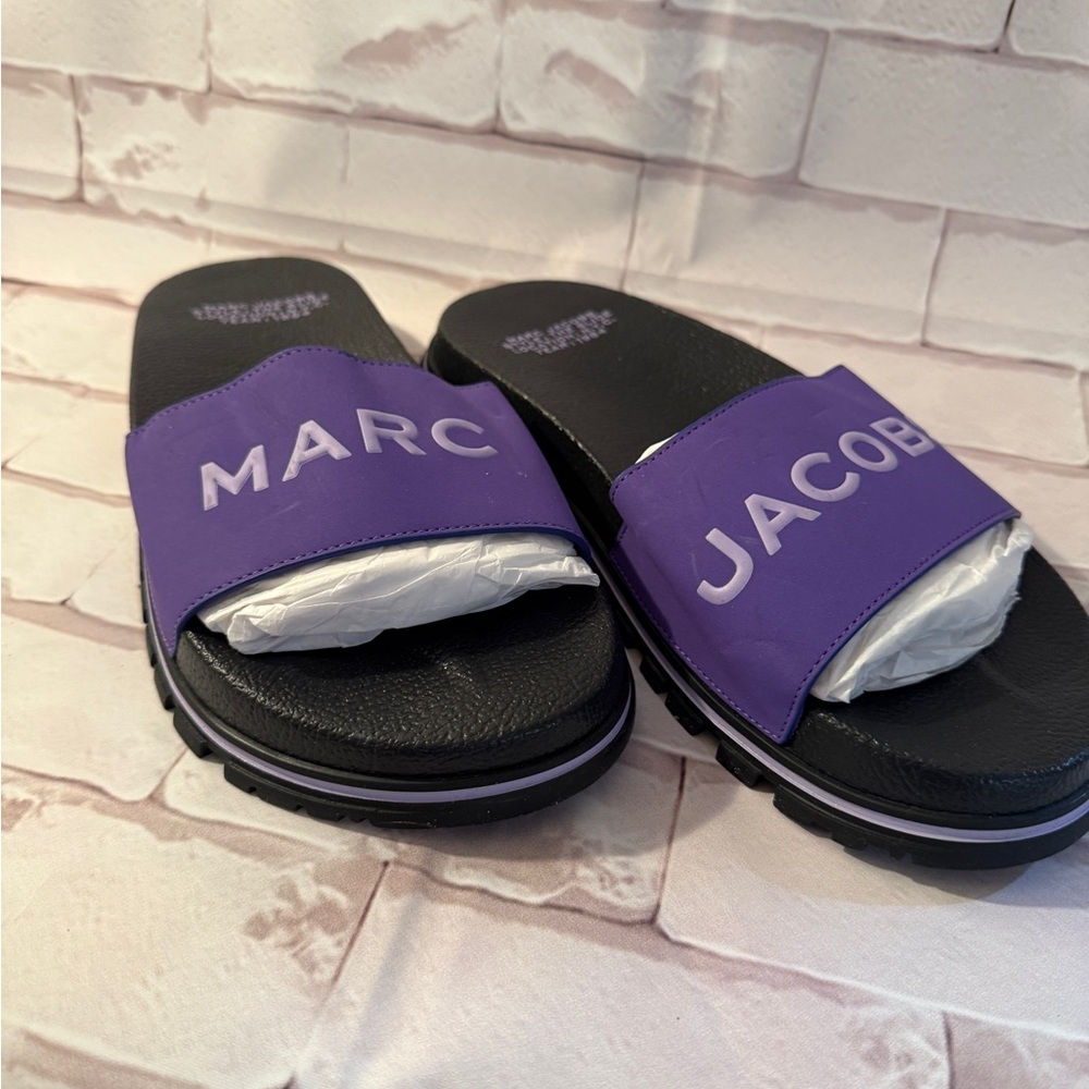 Marc Jacobs Black and Purple Slide Sandals